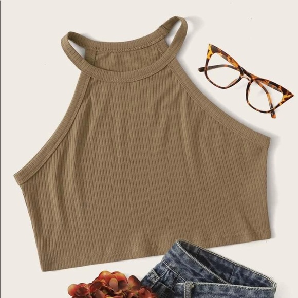 SHEIN Tops - 🌼3/$15🌼Shein khaki ribbed crop halter top